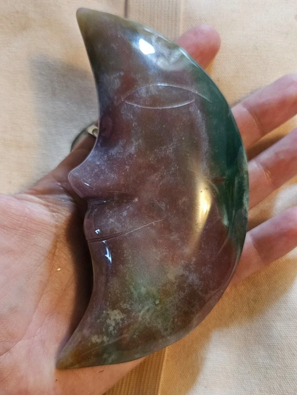 Beautiful Rainbow / Polychrome Jasper Moon Crystal Carving Brand New Decor Home